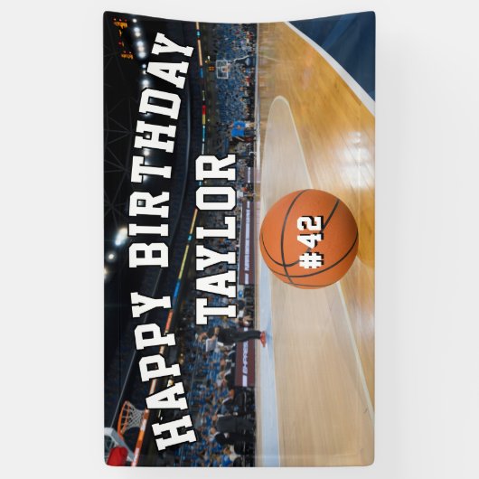 バスケットボールコートチーム番号スポーツハッピーバースデー 横断幕 (縦)