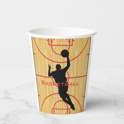 バスケットボールコートデザイン紙 紙コップ (正面)