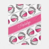 バスケットボールコート私の幸せな場所の女の子ピンク灰色 フリースブランケット (正面)