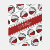 バスケットボールコート私の幸せな場所の女の子赤グレー フリースブランケット (正面)