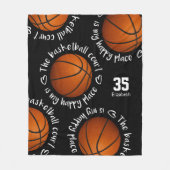 バスケットボールコート私の幸せな場所ガーリースポーツルーム フリースブランケット (正面)