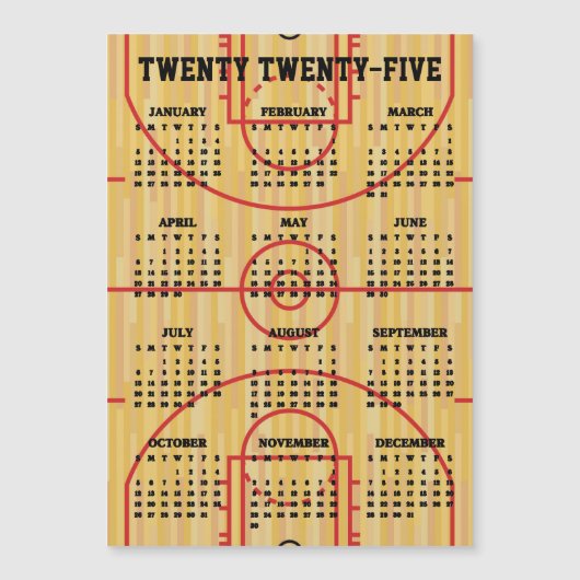 バスケットボールコート2025カレンダー磁気カード (正面)