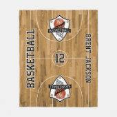 バスケットボールコート – 白と黒 フリースブランケット (正面)