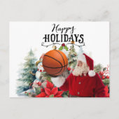 バスケットボールサンタクロースとクリスマス雪だるま シーズンポストカード (正面)