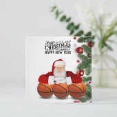 バスケットボールサンタクロースメリークリスマス新年 カード (スタンド正面)