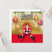 バスケットボールサンタクロースメリークリスマス新年 カード (正面/裏面インサイチュ)