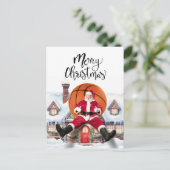 バスケットボールサンタクロース遊はクリスマスと一緒だ シーズンポストカード (スタンド正面)