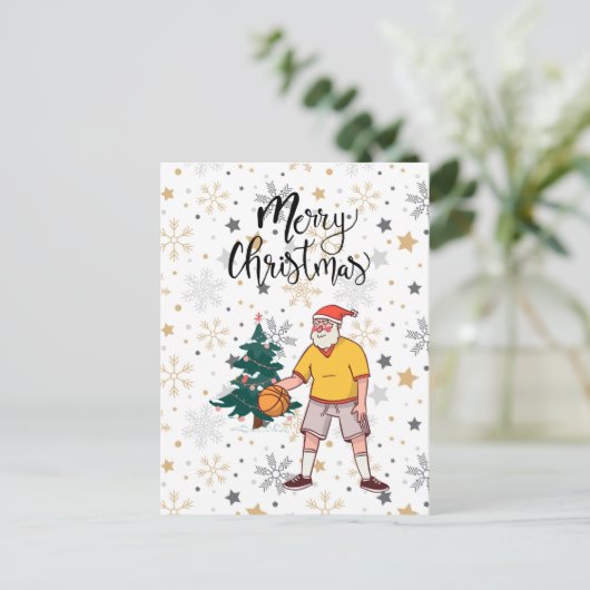 バスケットボールサンタクロース遊はクリスマスと一緒だ シーズンポストカード (スタンド正面)