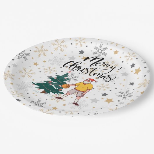 バスケットボールサンタクロース遊はクリスマスと一緒だ   ペーパープレート (アングル)