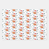 バスケットボールサンタハットスノーフレーク名写真 ラッピングペーパーシート (正面3)