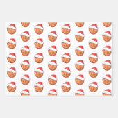 バスケットボールサンタハットスノーフレーク名写真 ラッピングペーパーシート (正面2)