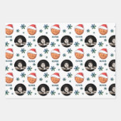 バスケットボールサンタハットスノーフレーク名写真 ラッピングペーパーシート (正面)