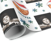 バスケットボールサンタハットスノーフレーク名写真 ラッピングペーパー (ロールコーナー)