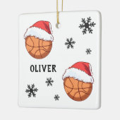 バスケットボールサンタハットスノーフレーク名 セラミックオーナメント (左)