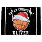 バスケットボールサンタハット名メリークリスマス ラージペーパーバッグ (裏面)