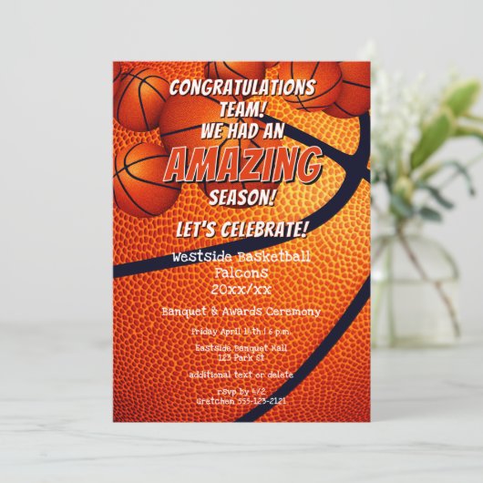 バスケットボールシーズンの男子の女子エンドのチームパーティー 招待状 (スタンド正面)