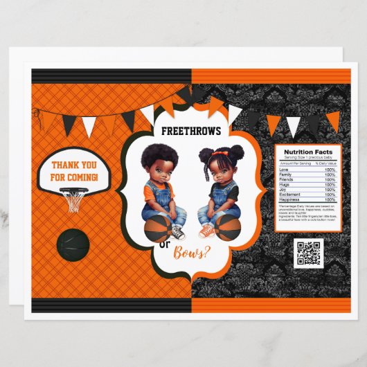 バスケットボールジェンダーリビールチップバッグオレンジ&ブラック (正面/裏面)