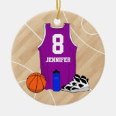 バスケットボールジャージーオンコートマゼンタ セラミックオーナメント (正面)