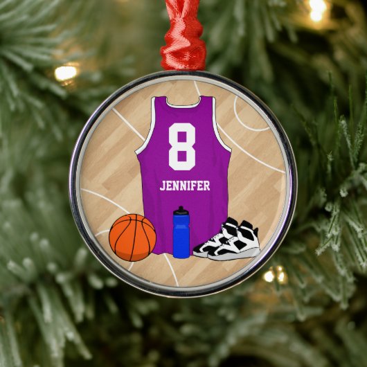 バスケットボールジャージーオンコートマゼンタ メタルオーナメント (ツリー)