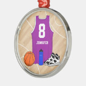 バスケットボールジャージーオンコートマゼンタ メタルオーナメント (左)