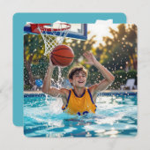 バスケットボールスイミングプール誕生日パーティー 招待状 (正面/裏面)