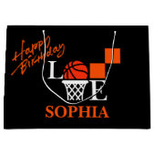 バスケットボールスウッシュブラック誕生日ラージ抱き枕 ラージペーパーバッグ (正面)