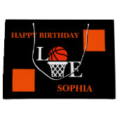 バスケットボールスウッシュブラック誕生日ラージ抱き枕 ラージペーパーバッグ (正面)