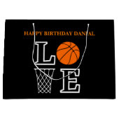 バスケットボールスウッシュブラック誕生日ラージ抱き枕 ラージペーパーバッグ (正面)