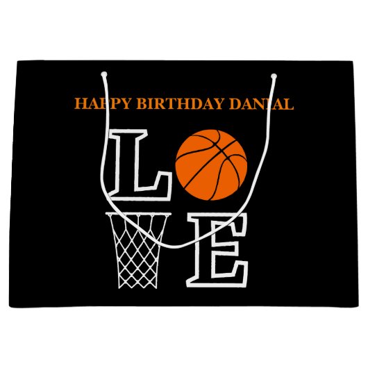 バスケットボールスウッシュブラック誕生日ラージ抱き枕 ラージペーパーバッグ (正面)