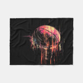 バスケットボールスケッチ選手バスケットボールフープバー フリースブランケット (正面(横))