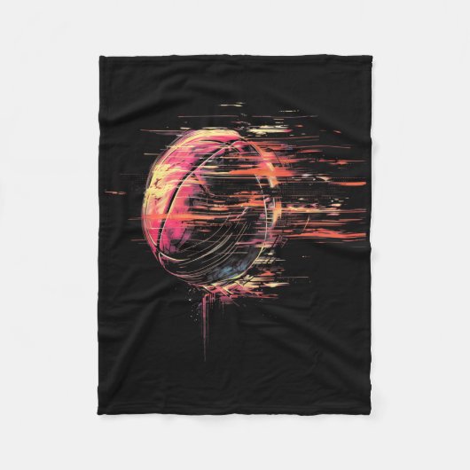 バスケットボールスケッチ選手バスケットボールフープバー フリースブランケット (正面)