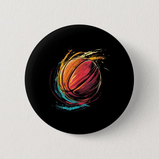 バスケットボールスケッチ選手バスケットボールフープバー 缶バッジ (正面)