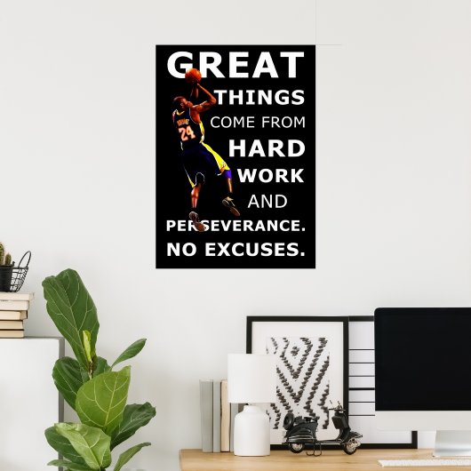 バスケットボールスポーツやる気を起こさせる感動的引用文 ポスター (ホームオフィス)
