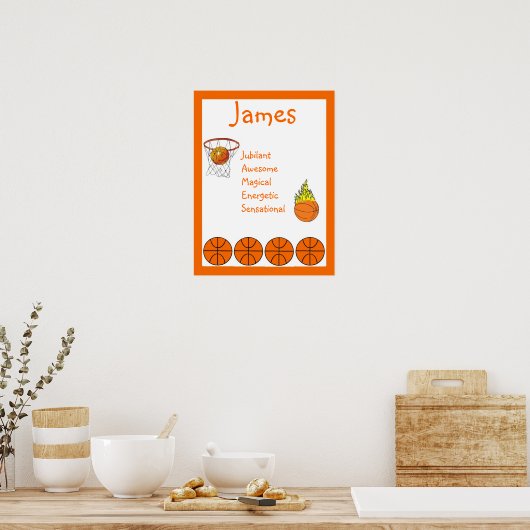 バスケットボールスポーツキッズルームデコールネームアートプリント ポスター (キッチン)