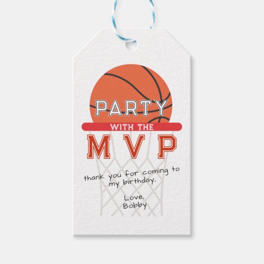 バスケットボールスポーツジャンプマンテーマ任意の年齢誕生日 ギフトタグ (正面)