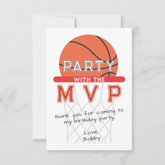 バスケットボールスポーツジャンプマンテーマ任意の年齢誕生日 サンキューカード (正面)