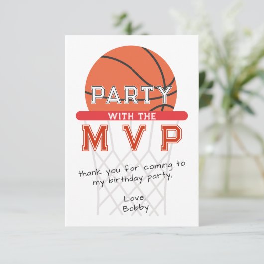 バスケットボールスポーツジャンプマンテーマ任意の年齢誕生日 サンキューカード (スタンド正面)