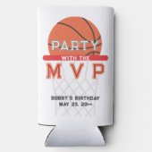 バスケットボールスポーツジャンプマンテーマ任意の年齢誕生日 スリム缶クーラー (裏面)