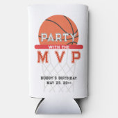 バスケットボールスポーツジャンプマンテーマ任意の年齢誕生日 スリム缶クーラー (正面)