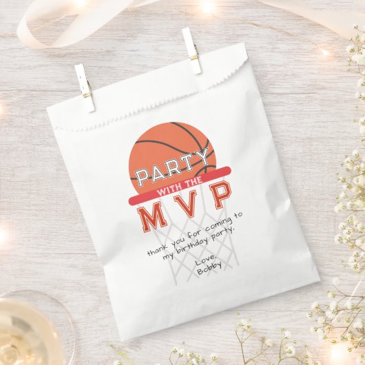 バスケットボールスポーツジャンプマンテーマ任意の年齢誕生日 フェイバーバッグ (クリップ留めされた状態)