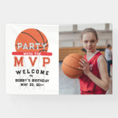 バスケットボールスポーツジャンプマンテーマ任意の年齢誕生日 横断幕 (横)