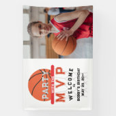 バスケットボールスポーツジャンプマンテーマ任意の年齢誕生日 横断幕 (縦)