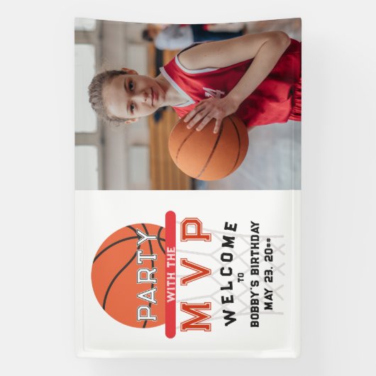 バスケットボールスポーツジャンプマンテーマ任意の年齢誕生日 横断幕 (縦)