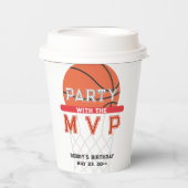 バスケットボールスポーツジャンプマンテーマ任意の年齢誕生日 紙コップ (正面)