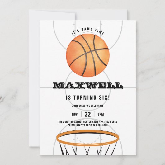 バスケットボールスポーツスラムダンクテーマ誕生日 招待状 (正面)