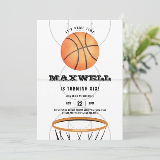 バスケットボールスポーツスラムダンクテーマ誕生日 招待状 (スタンド正面)