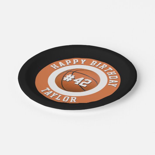バスケットボールスポーツチームプレーヤーネームハッピーバースデー ペーパープレート (アングル)
