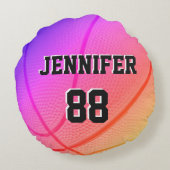 バスケットボールスポーツチーム名前をカスタムする番号ピンク ラウンドクッション (裏面)