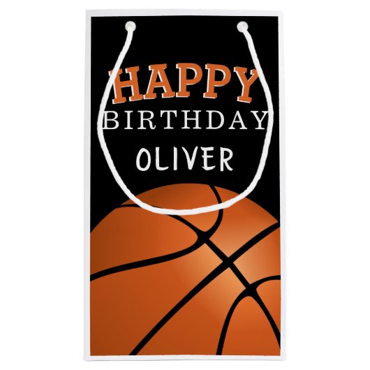 バスケットボールスポーツハッピーバースデー名 スモールペーパーバッグ (裏面)