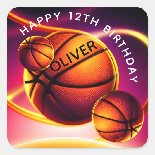 バスケットボールスポーツハッピーバースデー スクエアシール (正面)